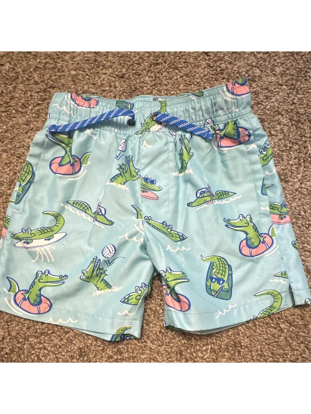 ZeroXposur Boys Swim Trunks 5/6 Blue Alligator Print Drawstring Recycled [COPY]